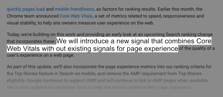 Core Web Vitals et Google ranking signal