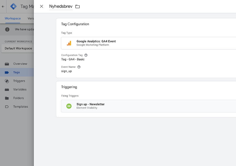 Google Analytics hændelse i Google Tag Manager