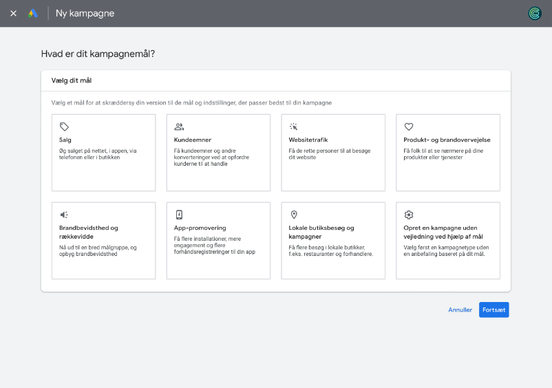 Kampagnemål i Google Ads