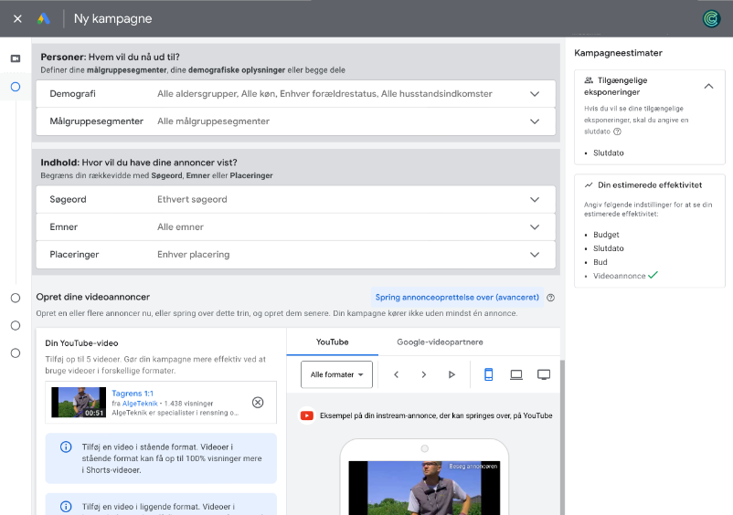 Målgruppe til videoannoncer i Google Ads