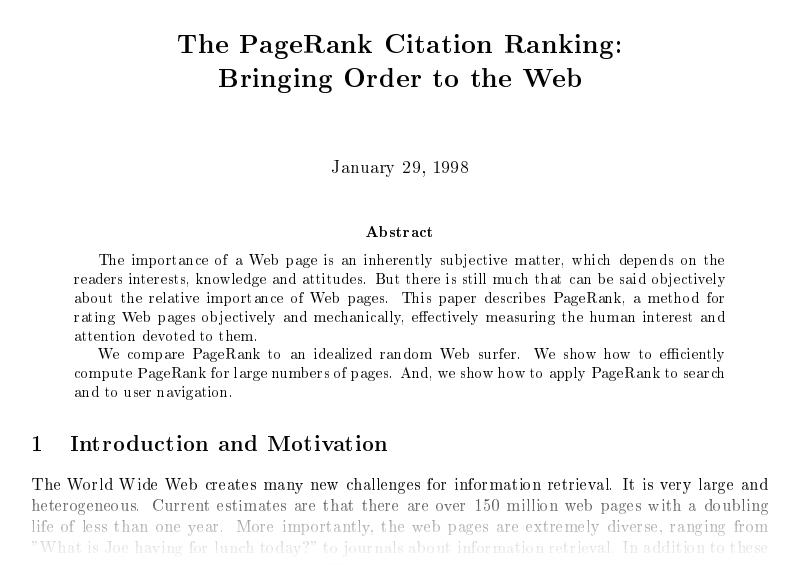 PageRank Citation Ranking