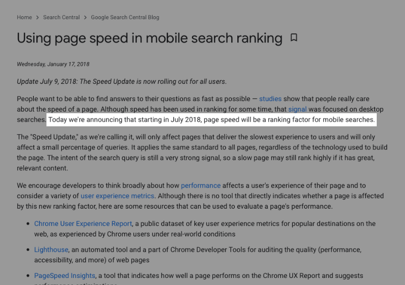 Pagespeed et ranking signal