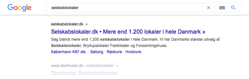 Selskabslokaler i Google SERP